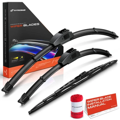 3-Pc 20" + 18" + 18" Windshield Wiper Blades Hook Arm