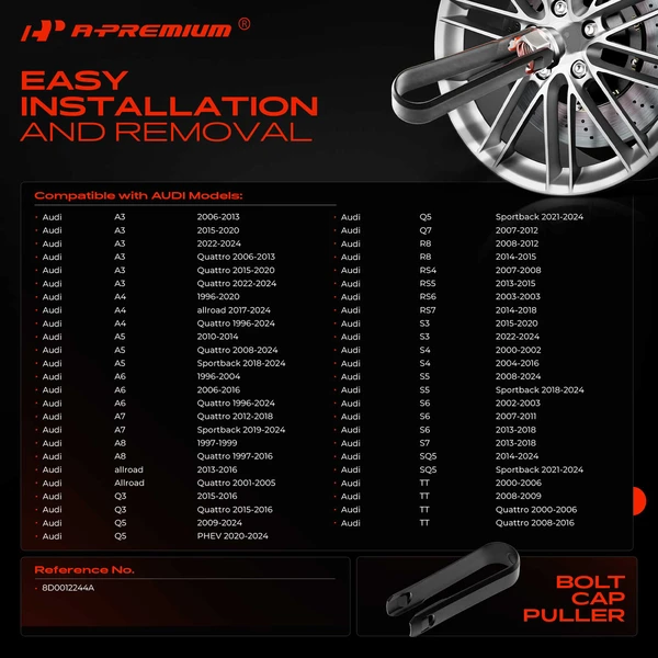 Wheel Bolt Nut Cap Cover Puller for Audi A3 A4 Quattro Q3 RS4 RS7 SQ5 TT Quattro