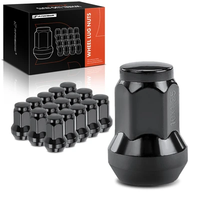 16 Pcs Front & Rear Black M10x1.25 Wheel Lug Nut