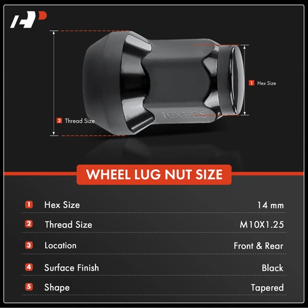 16 Pcs Front & Rear Black M10x1.25 Wheel Lug Nut for Arctic Cat Honda Kawasaki 1985-2022