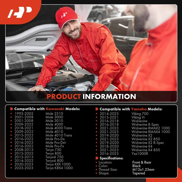 17 Pcs Front & Rear Black M12x1.25 Wheel Lug Nut for Yamaha Viking Kawasaki