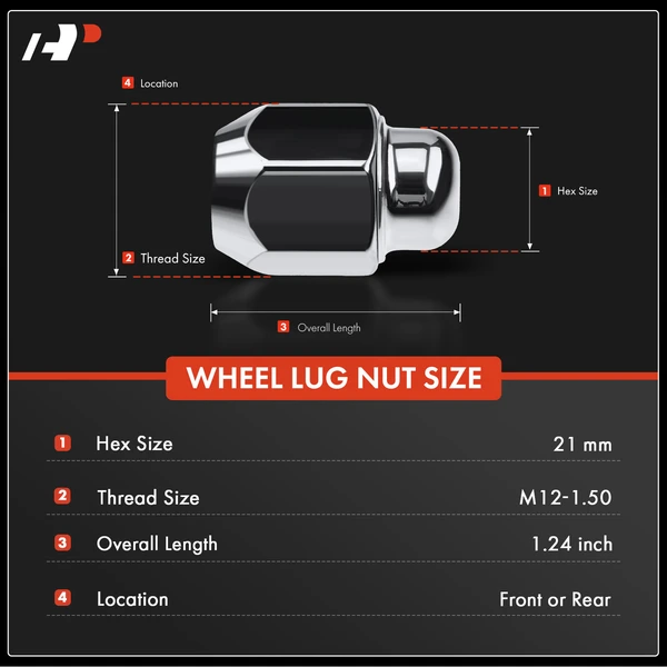 10 Pcs Front or Rear M12-1.5 Wheel Lug Nut for Hyundai Santa Fe 01-13 Accent Kia