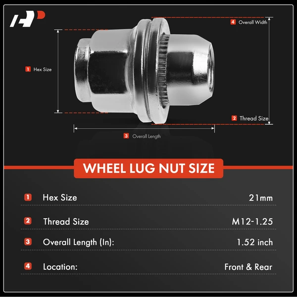 20 Pcs Front & Rear M12-1.25 Wheel Lug Nut for Nissan Murano Maxima Infiniti QX50