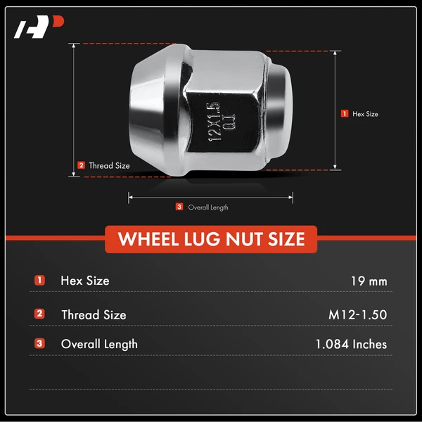 M12-1.50 Front or Rear Wheel Lug Nut for Chevrolet Aveo 2006-2010 Suzuki Forenza