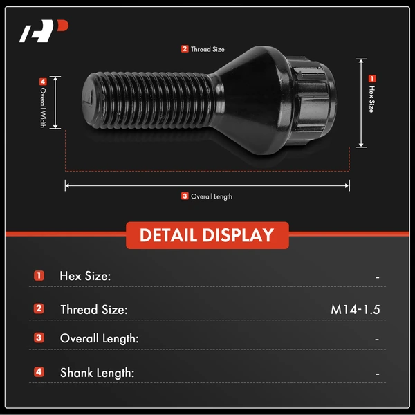 5 Pcs Front & Rear M14-1.5 Ball Seat Wheel Lock Bolts for Audi A4 allroad 2013-2022