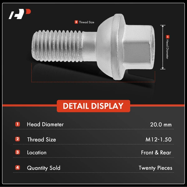 6 Pcs Front or Rear M12-1.50 Wheel Lug Stud for Smart Fortwo W451 2008-2016