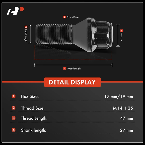 5 Pcs M14x1.25 Black Wheel Lug Stud for 2017-2020 BMW 540i