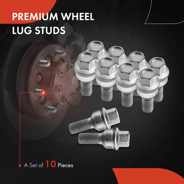 10 Pcs Front or Rear M14-1.50 Wheel Lug Stud for Audi Q3 Quattro Q5 Q7 A8 Quattro