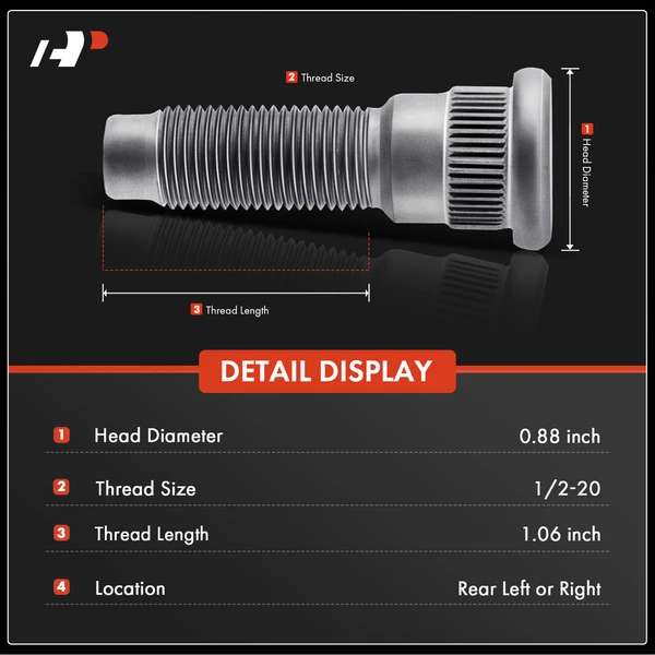 5 Pcs Rear Driver or Passenger 1/2-20 Wheel Lug Stud for Dodge Dakota Jeep Chrysler