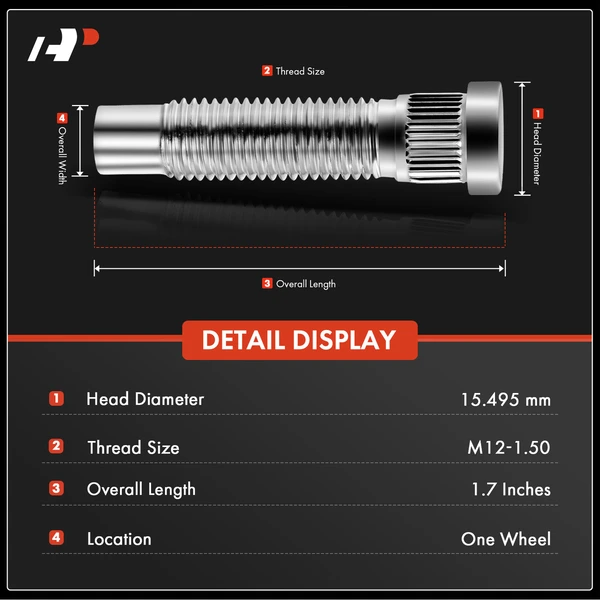 20 Pcs Front & Rear M12-1.50 Wheel Lug Stud for Chevy Cruze 10-15 Buick Cadillac