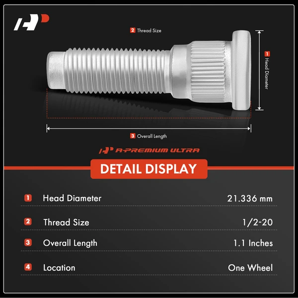 20 Pcs Front & Rear 1/2-20 Wheel Lug Stud for 2006-2010 Jeep Commander