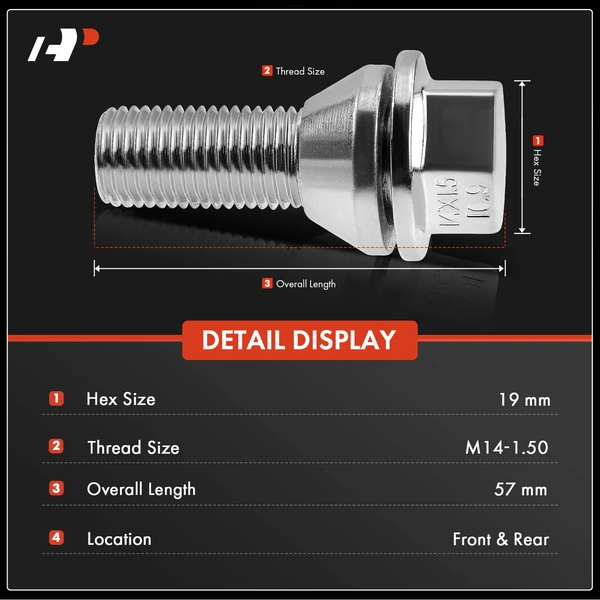 20 Pcs Front & Rear M14-1.50 Wheel Lug Stud for Volvo S60 01-09 S80 99-06 V70 01-07