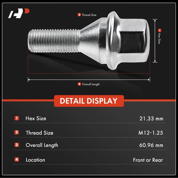 M12-1.25 Wheel Lug Nut for Jeep Cherokee 2014-2023 Compass Chrysler 200 Dodge