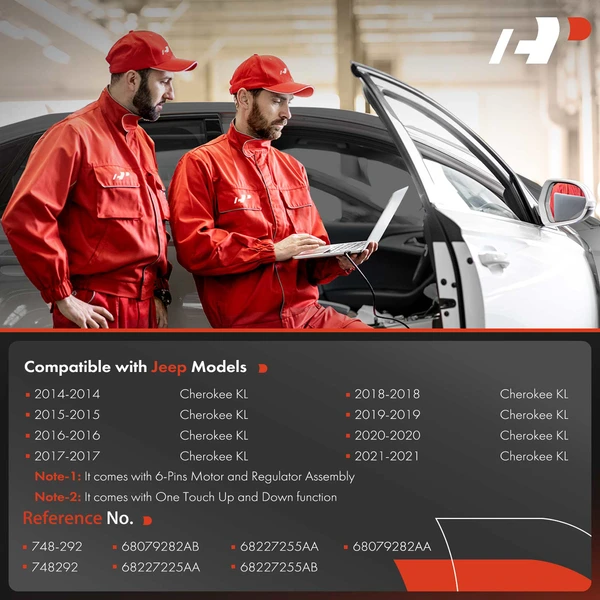 Front Driver Power Window Regulator with Motor 6-Pins for Jeep Cherokee 14-21