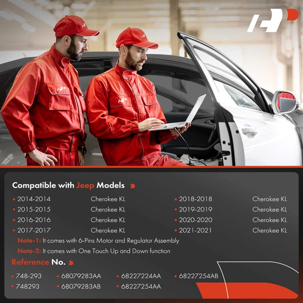 Front Passenger Power Window Regulator with Motor 6-Pins for Jeep Cherokee 14-21