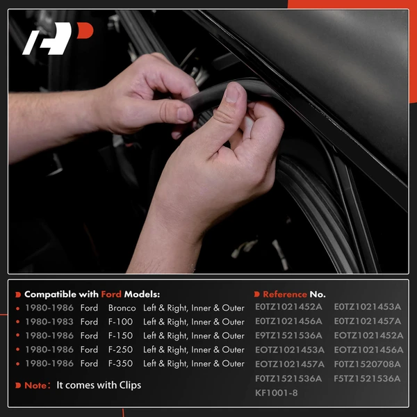 8 Pcs Inner & Outer Window Sweep & Channel & Door Weatherstrip Seal Kit for Ford