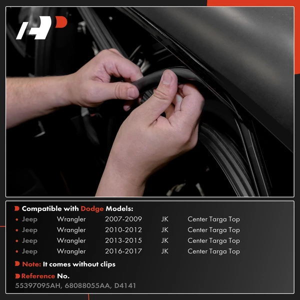 Center Targa Top Weatherstrip Seal for Jeep JK Wrangler 2007-2017 Sport Utility