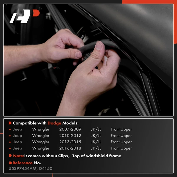 Front Upper Header Weatherstrip Seal for Jeep JK JL Wrangler 2007-2018