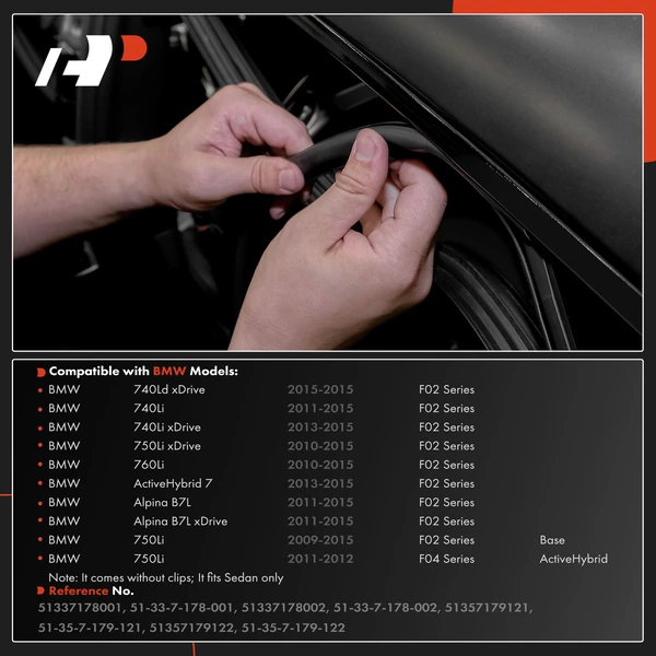 4 Pcs Front & Rear Channel Cover Weatherstrip Seal for BMW F02 740Li 740Li xDrive