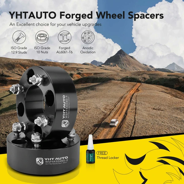 4 Pcs 2 inches Black 4x4.33 to 4x4.33 inches Wheel Spacers M10x1.25 74mm for 2000-2006 Honda Rancher 350