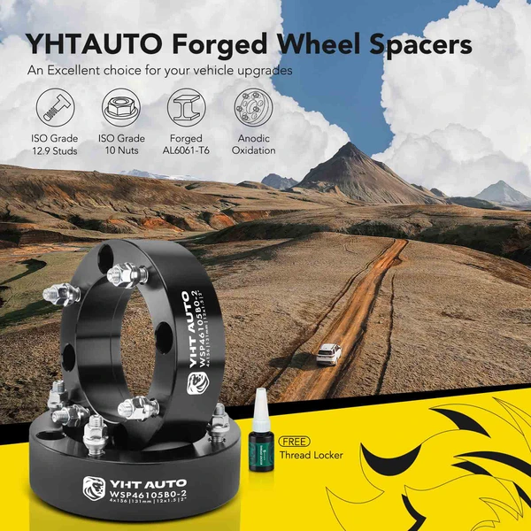 2 Pcs 2 inches Black 4x6.14 to 4x6.14 inches Wheel Spacers M12x1.5 131mm for Polaris RZR