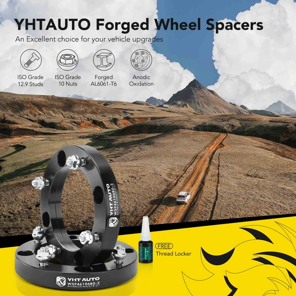 2 Pcs 1 inches Black 4x6.14 to 4x6.14 inches Wheel Spacers 0.375 Inches x 24 131mm for Polaris Kawasaki