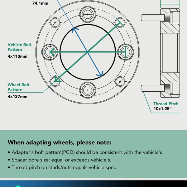 2 Pcs 4x110mm to 4x137mm Wheel Adapter 10x1.25 inch 74.1mm 1.25 inch for 2000-2006 Honda Rancher 350