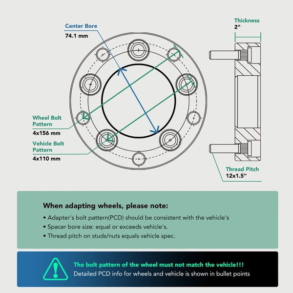 4 Pcs 4x110 to 4x156 Wheel Adapter 12x1.5 inch Studs 74.1mm 50.8mm for 1988-2000 Honda FourTrax 300