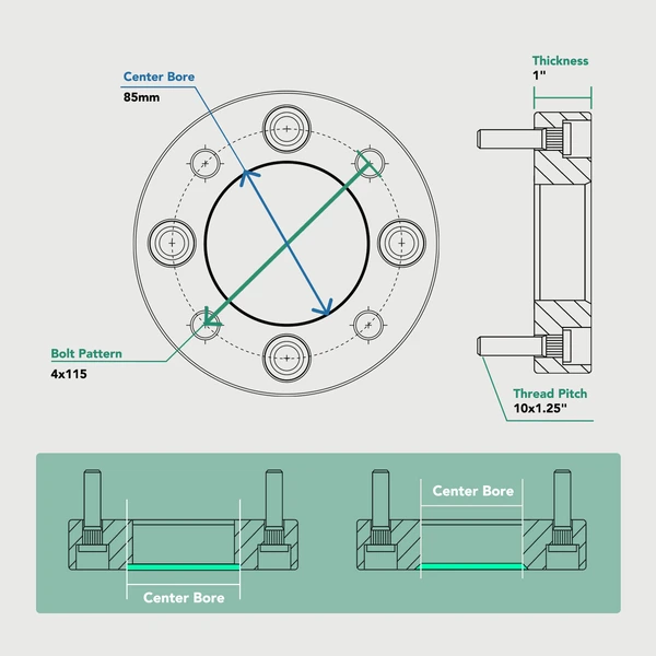 4 Pcs 4x115 to 4x115 mm Wheel Spacers 10x1.25 inches 85mm 1 inches for 1987-2004 Yamaha Warrior 350