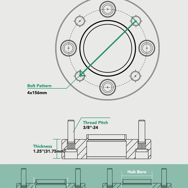 2 Pcs 4x156mm to 4x156mm Wheel Adapter 3/8 inch-24 131mm 1.25 inch for Polaris Ranger 400