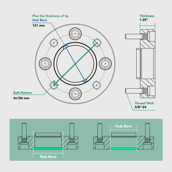 4 Pcs 4x156 to 4x156 mm Wheel Spacer 3/8-24 Studs 131mm 1.25 Inches for Polaris