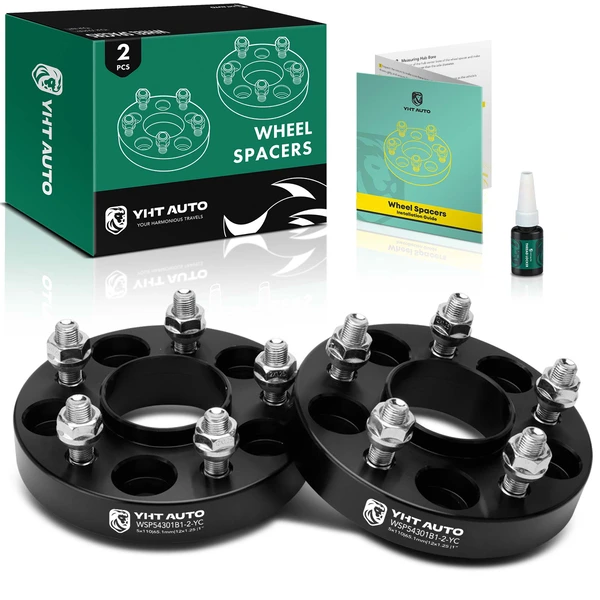 2 Pcs 1 inch Black 5x4.33 to 5x4.33 inches Wheel Spacers M12x1.25 65.1mm for 2013-2016 Dodge Dart