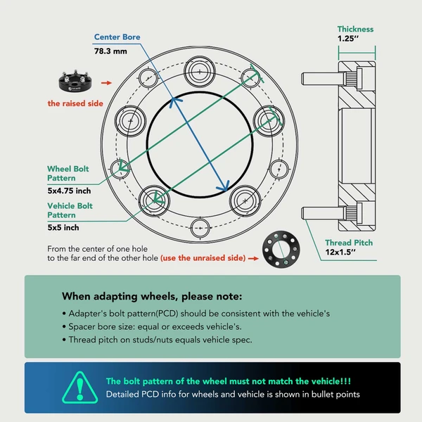 4 Pcs 5x5 to 5x4.75 inches Wheel Adapters 12x1.5 78.3mm 1.25 inches for 2009-2020 2022-2024 Dodge Journey