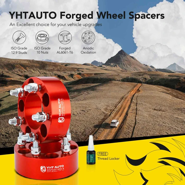 4 Pcs 2 inches Red 5x4.5 to 5x4.5 inches Wheel Spacers 0.5 inch x 20 82.5mm for Ford Edge