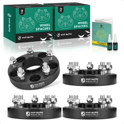 4 Pcs 1 inch Black 5x4.5 to 5x4.5 inches Wheel Spacers M12x1.25 66.1mm