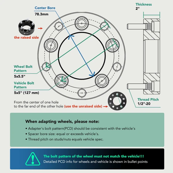 4 Pcs 5x5 inch to 5x5.5 inch Wheel Adapter 1/2 inch-20 78.3mm 2 inch for Jeep Lincoln Cadillac Ford
