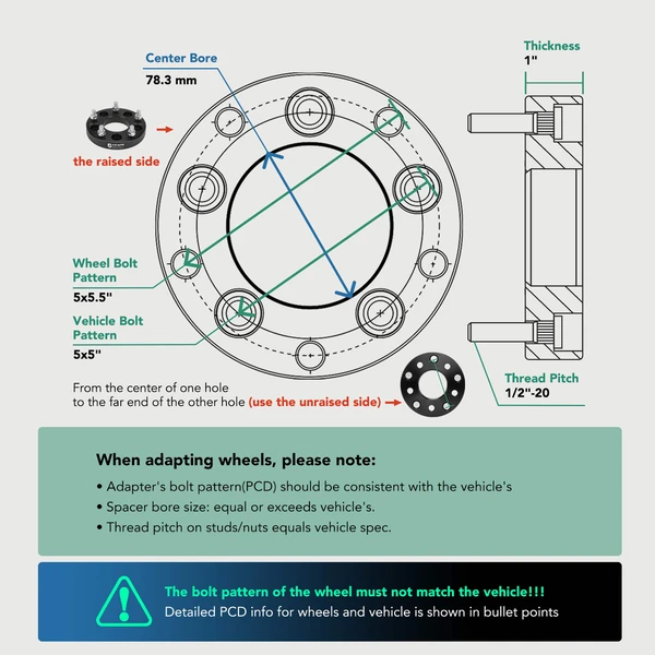 2 Pcs 5x5 inch to 5x5.5 inch Wheel Adapter 1/2 inch-20 78.3mm 1 inch for 1985-2002 GMC Safari