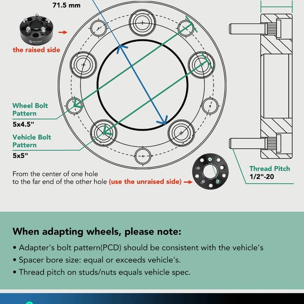 4 Pcs 5x5 to 5x4.5 inches Wheel Adapter 1/2-20 Stud 71.5mm 2 inches for 2007-2018 Jeep Wrangler