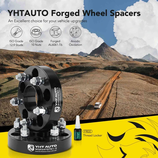 2 Pcs 1.25 inches Black 5x4.75 to 5x4.75 inches Wheel Spacers M12x1.5 70.5mm for Chevy GMC