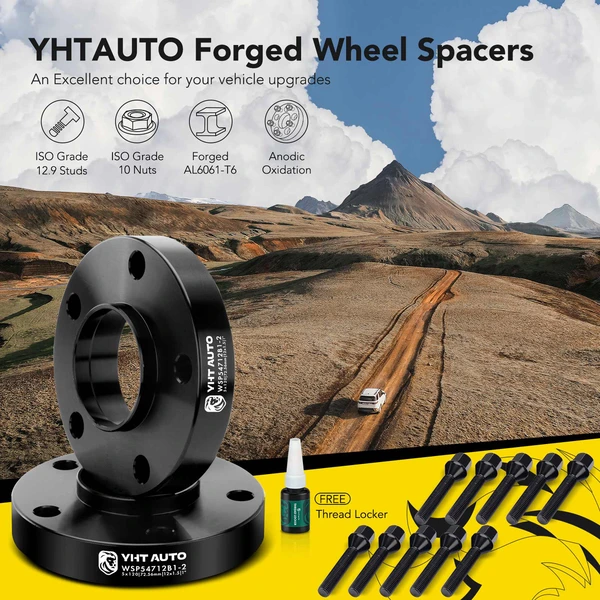 2 Pcs 1 inch Black 5x4.72 to 5x4.72 inches Wheel Spacers M12x1.5 72.56mm for 1991 BMW 735iL