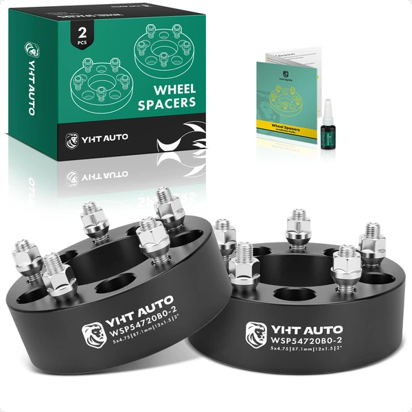 2 Pcs 2 inches Black 5x4.75 to 5x4.75 inches Wheel Spacers M12x1.5 87.1mm for Cadillac Chevrolet