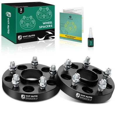 2 Pcs 1 inches Black 5x4.75 to 5x4.75 inches Wheel Spacers M14x1.5 66.9mm