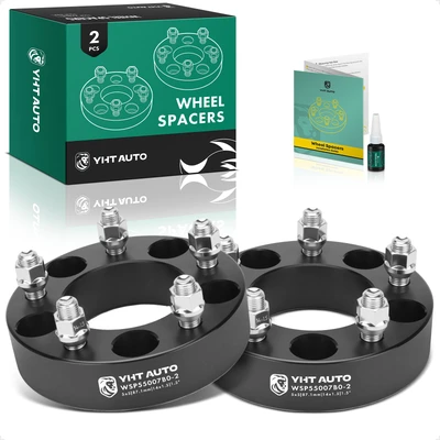 2 Pcs 1.5 inches Black 5x5 to 5x5 inches Wheel Spacers M14x1.5 87.1mm