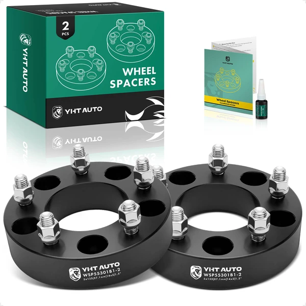 2 Pcs 1.5 inches Black 5x5.31 to 5x5.31 inches Wheel Spacers M14x2 87.1mm for Ford F-150 Lincoln