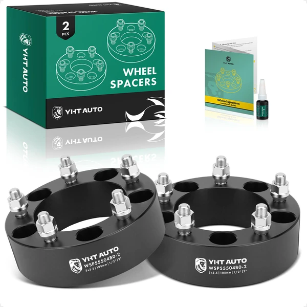 2 Pcs 2 inches Black 5x5.5 to 5x5.5 inches Wheel Spacers 0.5 inch x 20 108mm for 1966-1968 Jeep CJ5A