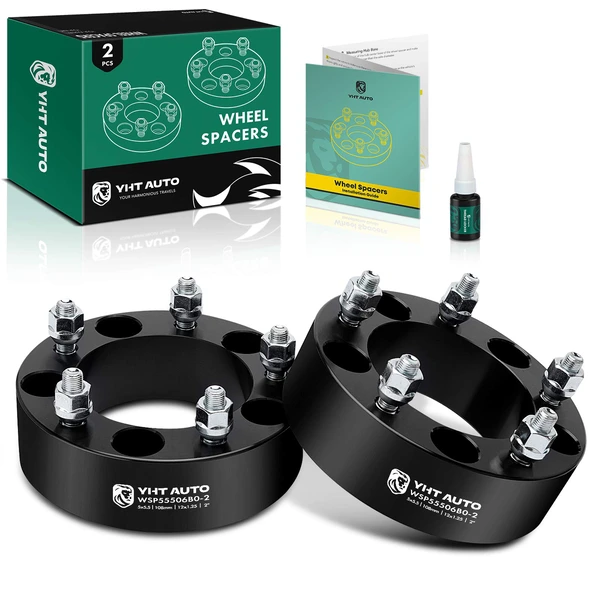 2 Pcs 2 inches Black 5x5.5 to 5x5.5 inches Wheel Spacers M12x1.25 108mm for 1989-1991 1998-2008 Chevrolet Tracker