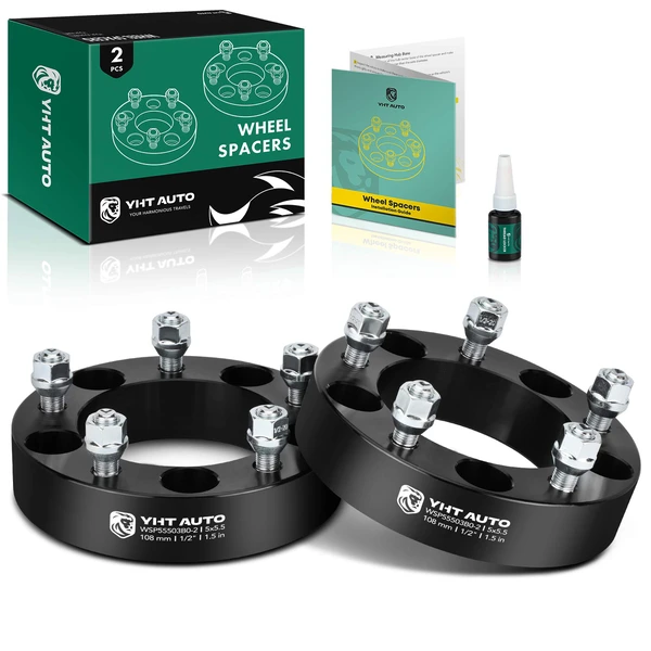 2 Pcs 1.5 inches Black 5x5.5 to 5x5.5 inches Wheel Spacers 0.5 inch x 20 108mm for Ford E-150