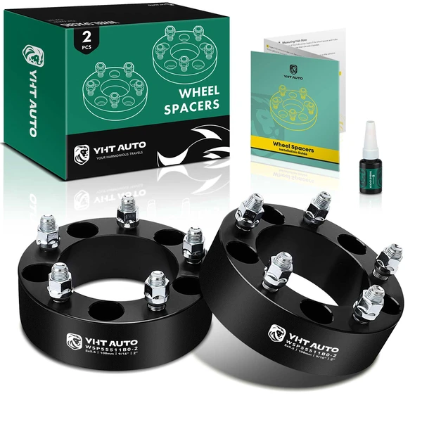 2 Pcs 2 inches Black 5x5.5 to 5x5.5 inches Wheel Spacers 0.5625 inch 108mm for 2005-2011 Dodge Dakota