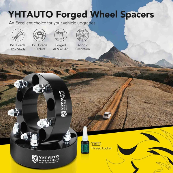 2 Pcs 2 inches Black 5x5.5 to 5x5.5 inches Wheel Spacers 0.5625 inch 108mm for 2005-2011 Dodge Dakota