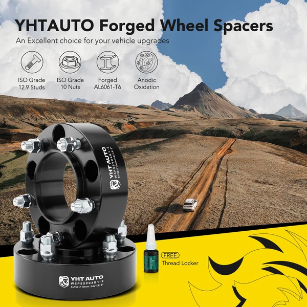 2 Pcs 2 inches Black 5x5.9 to 5x5.9 inches Wheel Spacers M14x1.5 110mm for Toyota Tundra